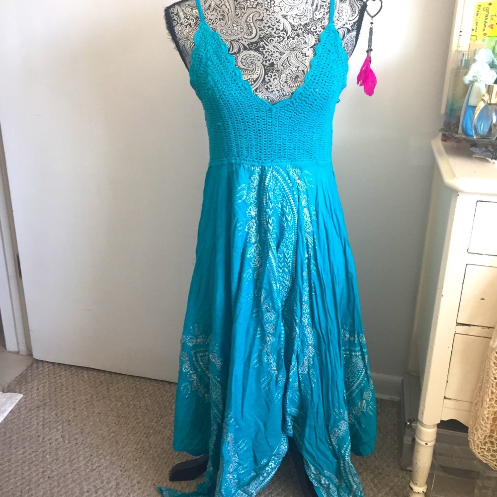 METRO 22 BOHO TURQUOISE TENT DRESS,  L NWT
